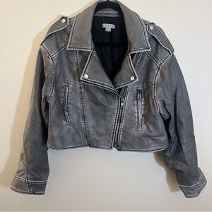HYFVE Grey Leather Moto Jacket - L